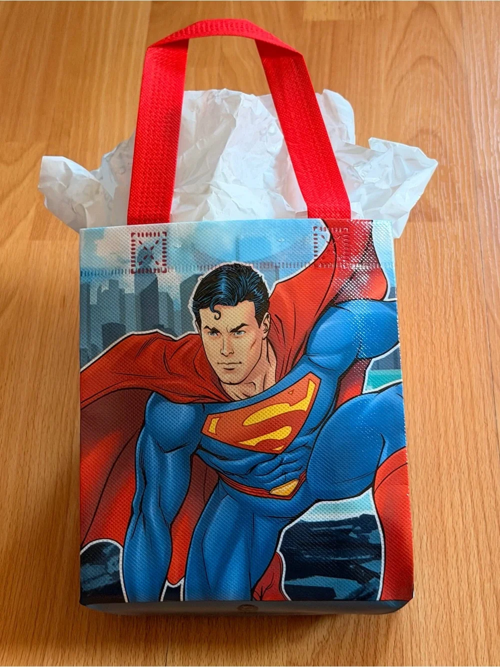 DC Superman Red and Blue Tote Bag with Action Figure